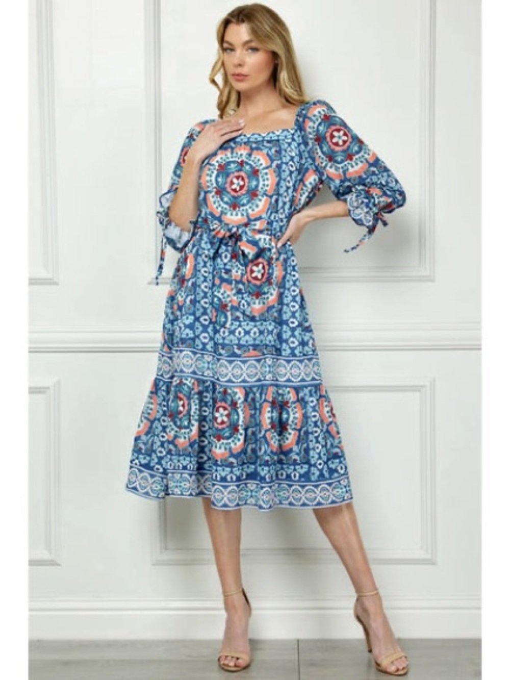 Figueroa & Flower boho Blue Printed Midi Dress size XL